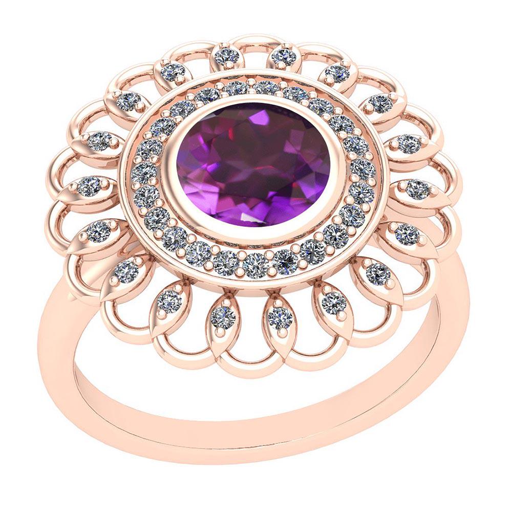 1.49 Ctw Amethyst And Diamond I2/I3 10K Rose Gold Vinta: 1.49 Ctw Amethyst And Diamond I2/I3 10K Rose Gold Vintage Style Ring -- Color Stone Weight: 1.25 Ctw 1 PC Round Center Stone Color: Amethyst Center Stone Setting: Bezel Side Stone 0.24 Ctw Side Stone