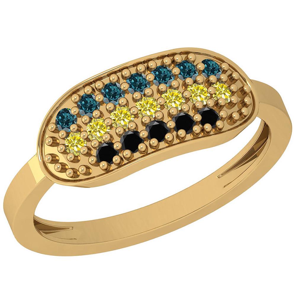 0.30 Ctw I1/I2 Treated Fancy Black ,Yellow,Blue Diamond: 0.30 Ctw I1/I2 Treated Fancy Black ,Yellow,Blue Diamond 14K Yellow Gold Ring -- Multi Diamond Weight: 0.30 Ctw Round Cut stone Color: Treated Fancy Black ,Yellow,Blue Diamond Stone Setting: Prong Ston