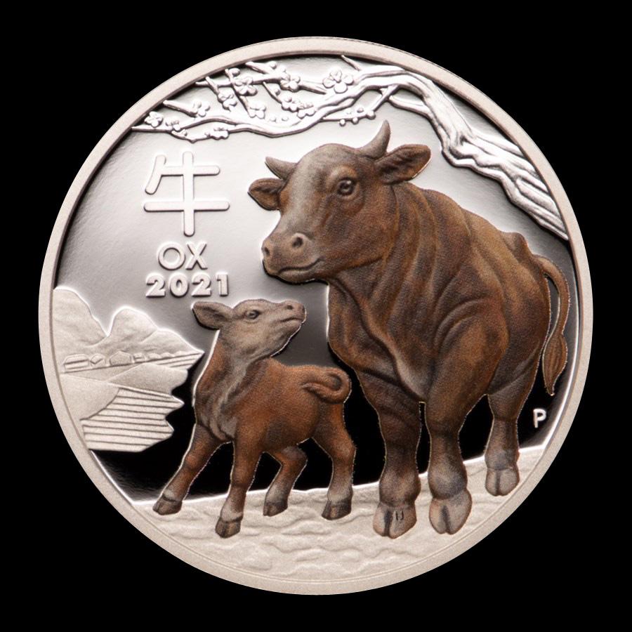 2021 AUS 1 oz Silver Lunar Ox Proof Colorized (w/box &: 2021 AUS 1 oz Silver Lunar Ox Proof Colorized (w/box & COA) -- 2021 AUS 1 oz Silver Lunar Ox Proof Colorized (w/box & COA) #NGFY98905