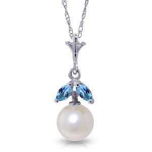 2.2 CTW 14K Solid White Gold Necklace Natural pearl Blu: 2.2 CTW 14K Solid White Gold Necklace Natural pearl Blue Topaz -- Blue Topaz / Pearl; Metal Color:White Gold; Condition: New With Tags; TWC: 2.2 ;Metal: 14 K. Solid white Gold ;Stone: Natural; Width: 