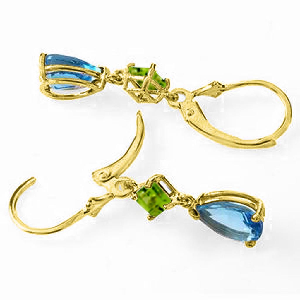 4.5 CTW 14K Solid Gold Leverback Earrings Peridot Blue: 4.5 CTW 14K Solid Gold Leverback Earrings Peridot Blue Topaz -- Blue Topaz / Peridot; Metal Color:Yellow Gold; Condition: New With Tags; TWC: 4.5 ;Metal: 14 K. Solid Yellow Gold ;Stone: Natural; Width