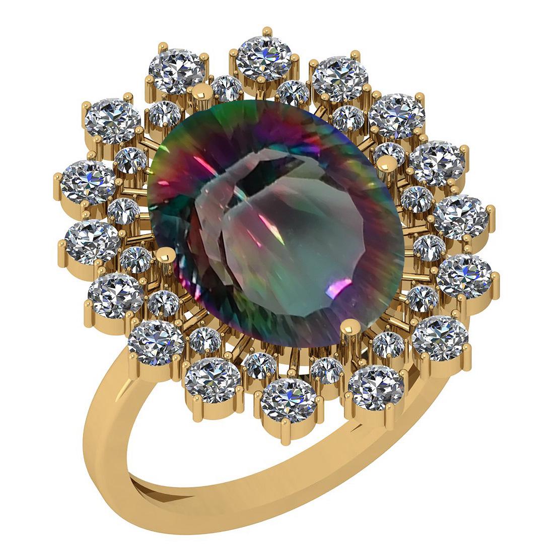 6.34 Ctw I2/I3 Mystic Topaz And Diamond 14k Yellow Gold: 6.34 Ctw I2/I3 Mystic Topaz And Diamond 14k Yellow Gold Vingate Style Ring -- Center Weight: 4.94 Ctw (Oval Cut) Center Color: Mystic Topaz Center Stone Setting: Prong Side Stone 1.40 Ctw Side Stone C