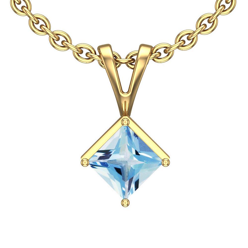 Certified 0.75 Ctw Blue Topaz 14K Yellow Gold Pendant: Certified 0.75 Ctw Blue Topaz 14K Yellow Gold Pendant -- Color Stone Approx Weight: 0.75 Ctw (1 Pcs Princess Sq) Center Stone Color: Blue Topaz Center Stone Setting: Prong Metal Approx Weight: 1.00 Gr