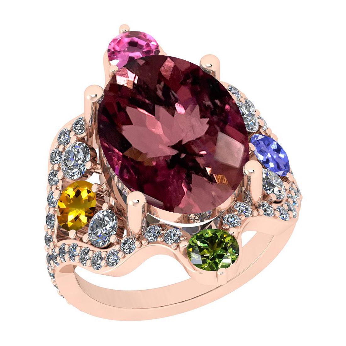 11.01 Ctw SI2/I1 Multi Sapphire,Pink Tourmaline And Dia: 11.01 Ctw SI2/I1 Multi Sapphire,Pink Tourmaline And Diamond 14K Rose Gold Vingate Style Bridal Wedding Ring -- Center Stone Approx Weight: 9.04 Ctw Oval cut Center Stone Color: Pink Tourmaline Multi S