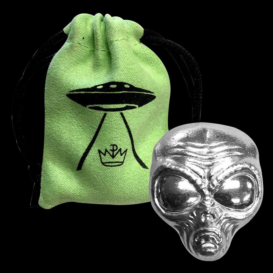 2 oz Silver Alien Head 3D Bar with Storage Bag: 2 oz Silver Alien Head 3D Bar with Storage Bag -- 2 oz Silver Alien Head 3D Bar with Storage Bag #NGFY85423