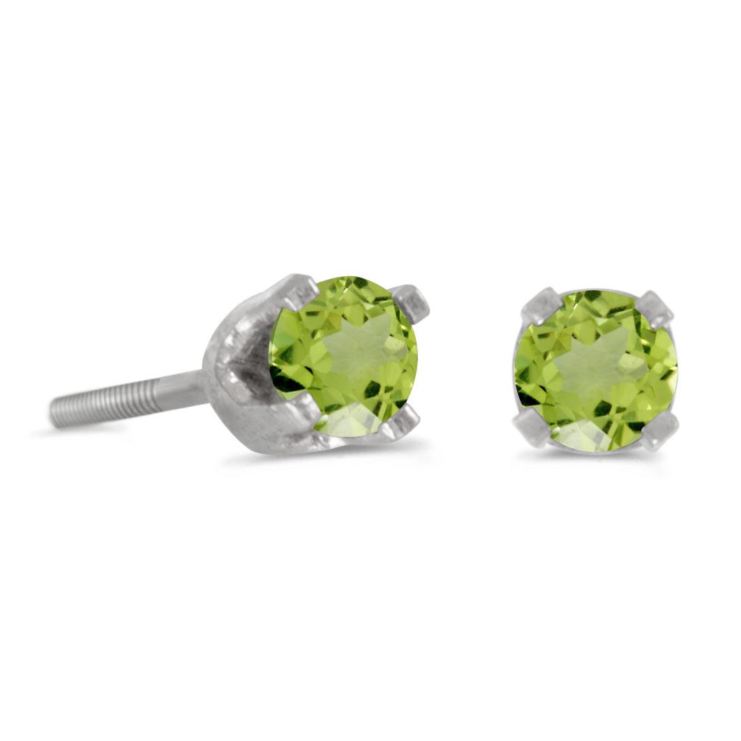 3 mm Petite Round Peridot Screw-back Stud Earrings in 1: 3 mm Petite Round Peridot Screw-back Stud Earrings in 14k White Gold 0.18 CTW -- METAL PURITY: 14k ;METAL TYPE: White gold ;GEM TYPE: peridot ;MAIN STONE COLOR: Green ;MAIN STONE SHAPE Round ;STONE CL