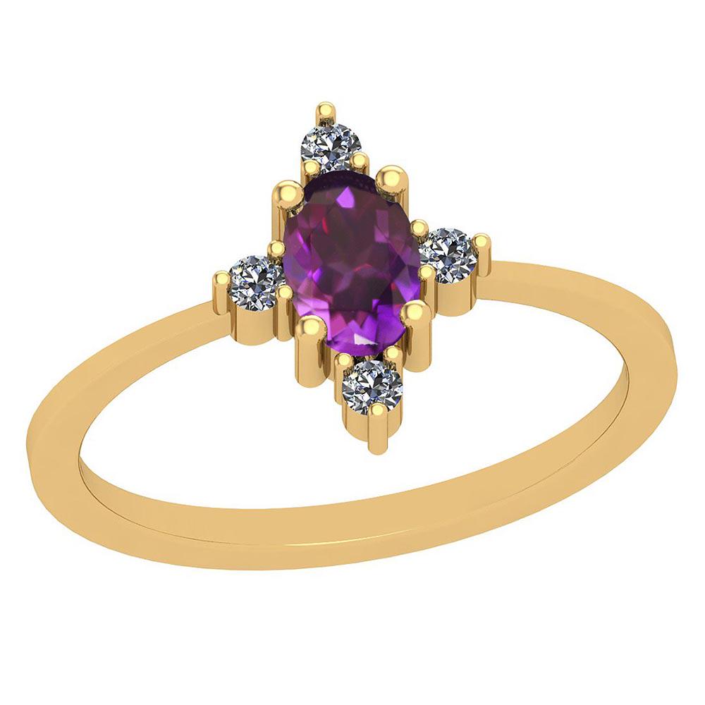 0.60 Ctw Amethyst And Diamond I2/I3 10K Yellow Gold Vin: 0.60 Ctw Amethyst And Diamond I2/I3 10K Yellow Gold Vintage Style Ring -- Color Stone Weight: 0.50 Ctw 1 PC Oval Center Stone Color: Amethyst Center Stone Setting: Prong Side Stone 0.10 Ctw Side Stone