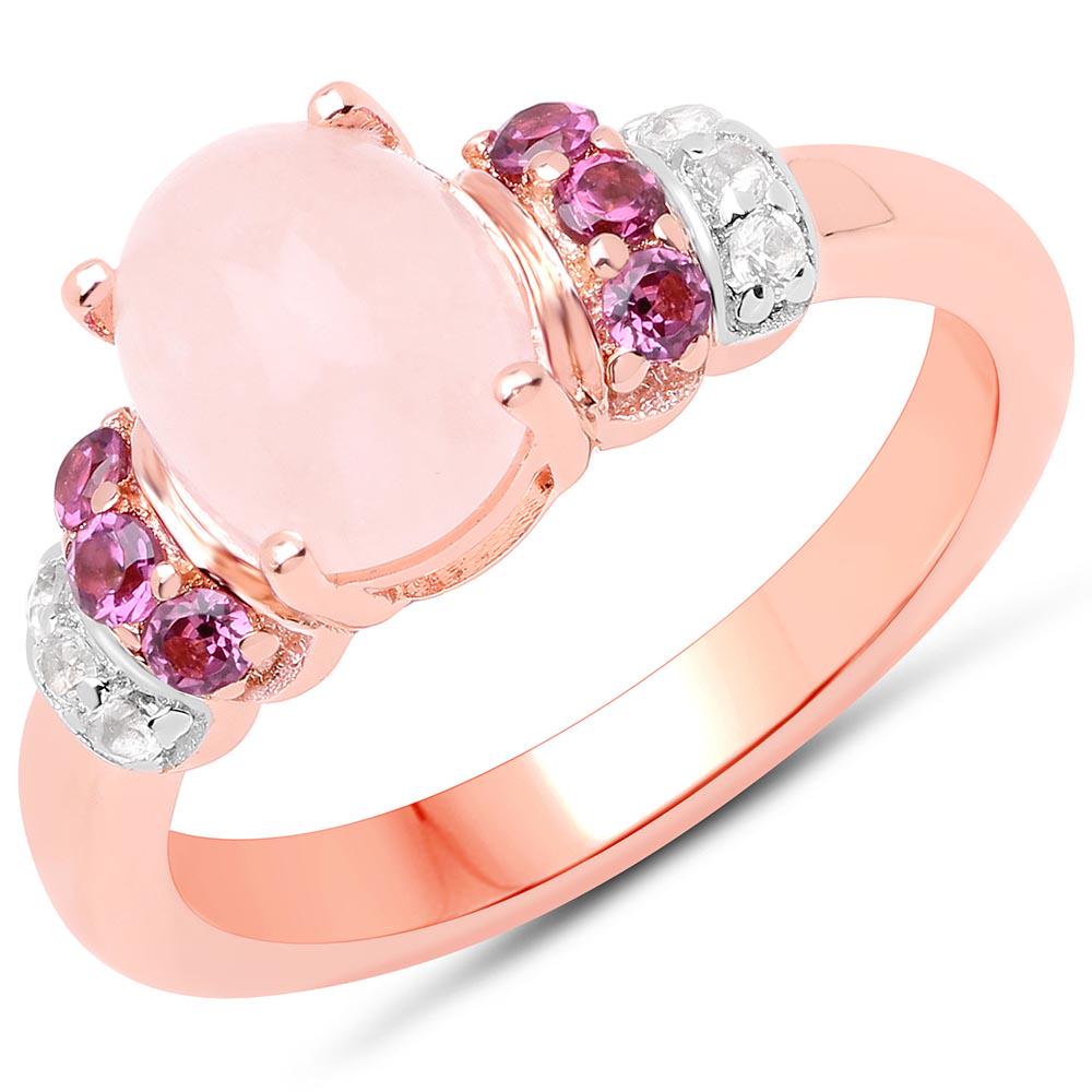 14K Rose Gold Plated 2.27 CTW Genuine Morganite, Rhodol: 14K Rose Gold Plated 2.27 CTW Genuine Morganite, Rhodolite and White Topaz .925 Sterling Silver Ring -- 14K Rose Gold Plated 2.27 CTW Genuine Morganite, Rhodolite and White Topaz .925 Sterling Silver 