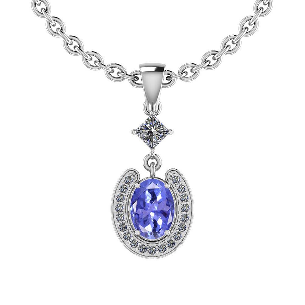1.10 Ctw VS/SI1 Tanzanite And Diamond 14K White Gold Pe: 1.10 Ctw VS/SI1 Tanzanite And Diamond 14K White Gold Pendant -- Color Stone Weight: 0.75 Ctw 1 PC Oval Center Stone Color: Tanzanite Center Stone Setting: Prong Side Stone 0.35 Ctw Side Stone Color: J