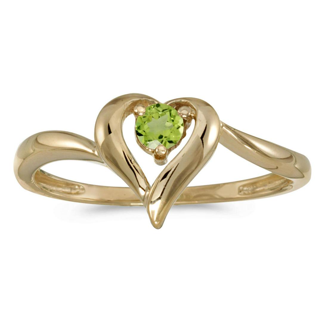 10k Yellow Gold Round Peridot Heart Ring 0.09 CTW: 10k Yellow Gold Round Peridot Heart Ring 0.09 CTW -- METAL PURITY: 10k ;METAL TYPE: Yellow gold ;GEM TYPE: peridot ;MAIN STONE COLOR: Green ;MAIN STONE SHAPE Round ;STONE CLARITY: ;STONE COLOR: ;STONE