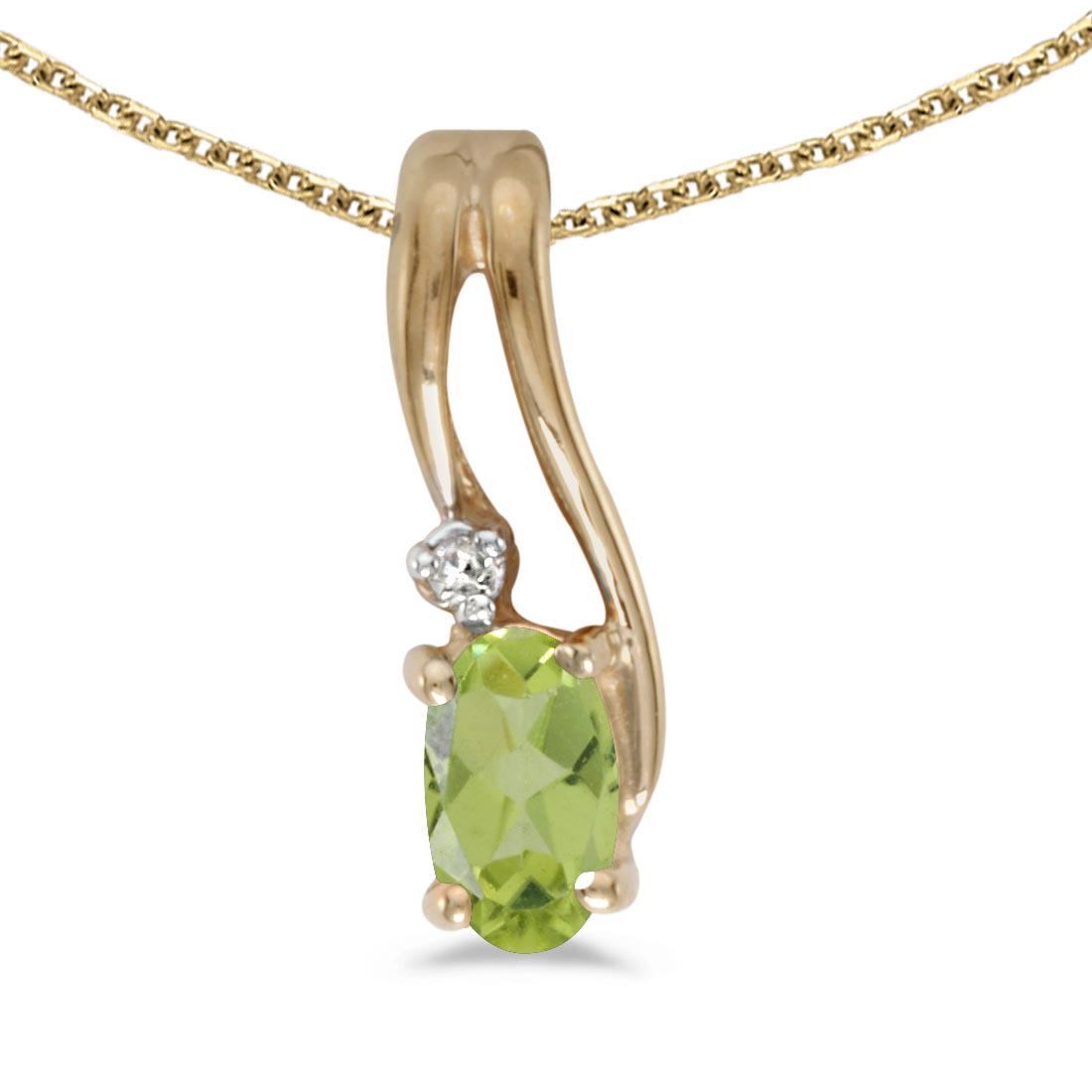 Certified 14k Yellow Gold Oval Peridot And Diamond Wave: Certified 14k Yellow Gold Oval Peridot And Diamond Wave Pendant -- METAL PURITY: 14k ;METAL TYPE: Yellow gold ;GEM TYPE: peridot ;MAIN STONE COLOR: Green ;MAIN STONE SHAPE Oval ;STONE CLARITY: ;STONE 
