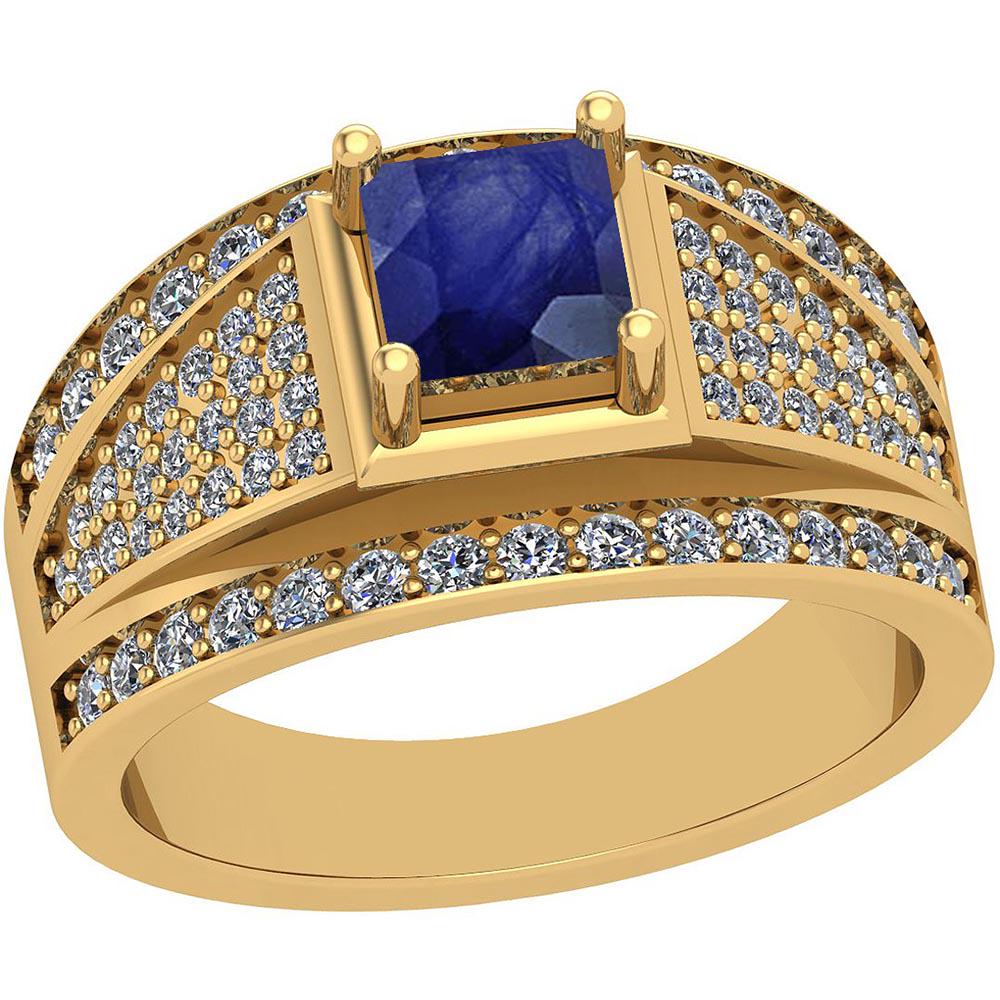 1.20 Ctw Blue Sapphire And Diamond I2/I3 14K Yellow Gol: 1.20 Ctw Blue Sapphire And Diamond I2/I3 14K Yellow Gold Vintage Style Ring -- Color Stone Weight: 0.75 Ctw 1 PC Princess Sq Center Stone Color: Blue Sapphire Center Stone Setting: Prong Side Stone 0.