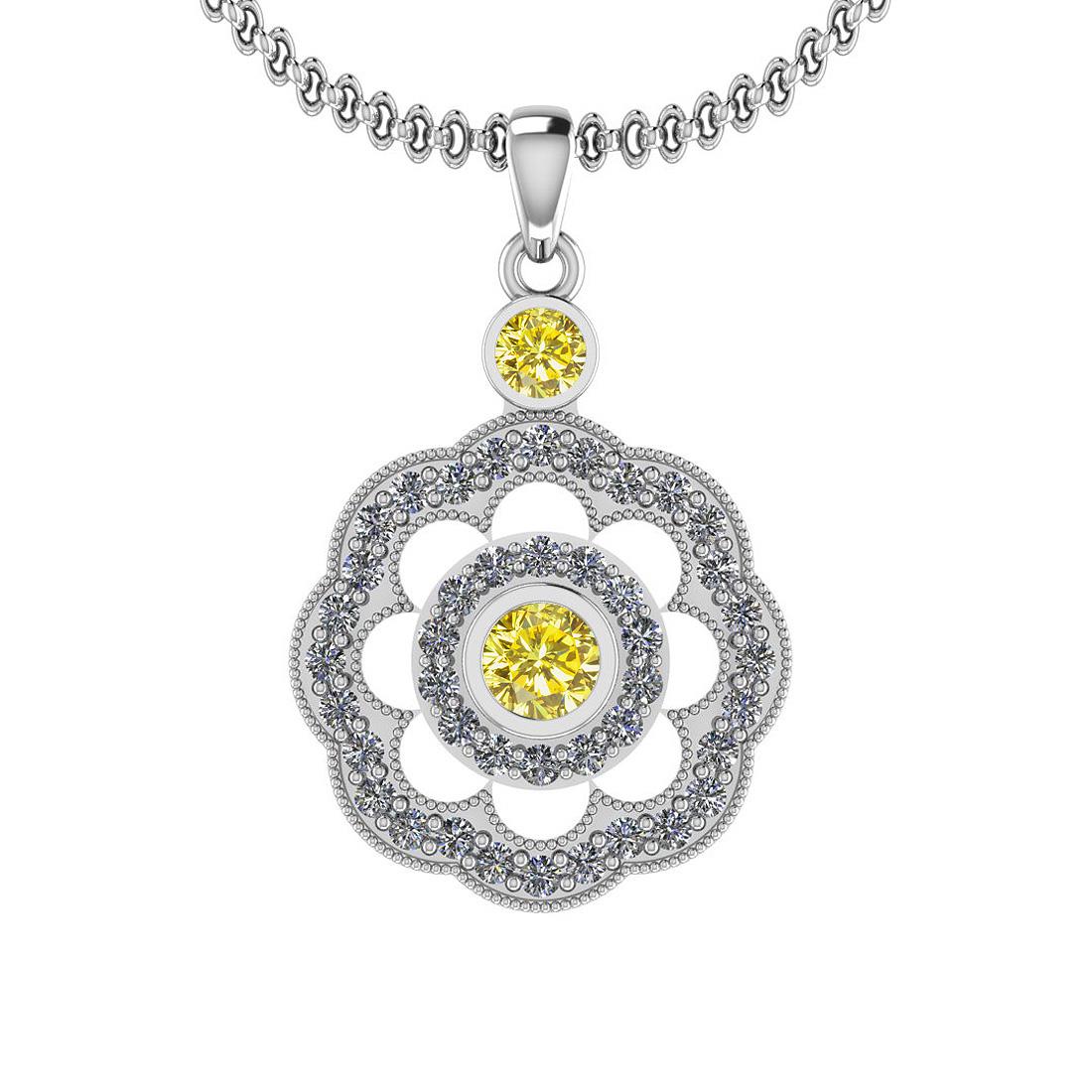 0.93 Ctw I2/I3 Treated Fancy Yellow And White Diamond 1: 0.93 Ctw I2/I3 Treated Fancy Yellow And White Diamond 14K White Gold Necklace -- Center Weight: 0.35 Ctw Round Cut Center Color: Treated Fancy Yellow Center Stone Clarity: I2/I3 Stone Setting: Prong S