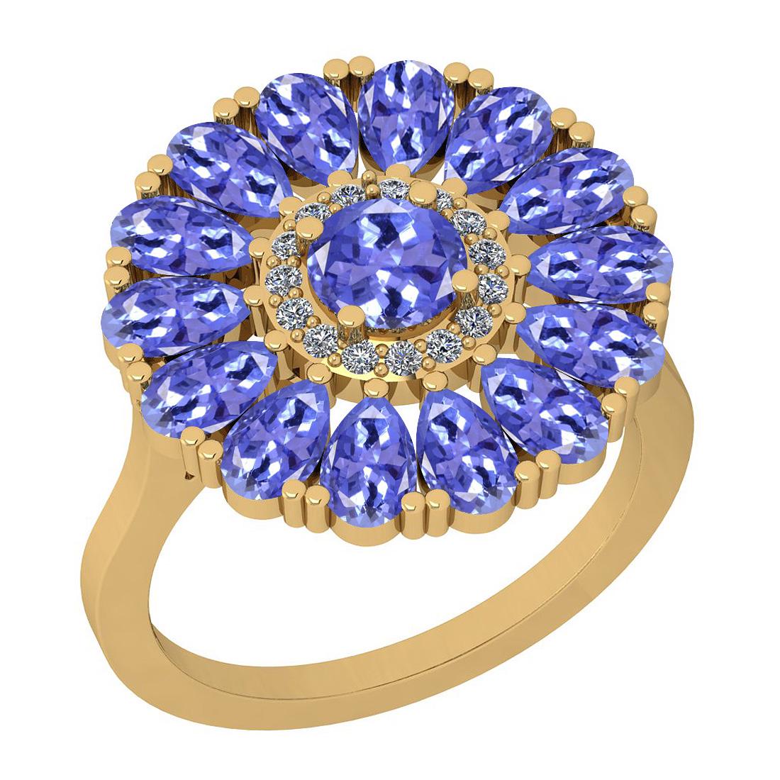 2.86 Ctw I2/I3 Tanzanite And Diamond 14K Yellow Gold Fl: 2.86 Ctw I2/I3 Tanzanite And Diamond 14K Yellow Gold Flower Ring -- Center Approx Weight: 2.74 Ctw (Pear& Round Cut) Center Color: Tanzanite Stone Setting: Prong Side Stone 0.12 Ctw Side Stone Color: 