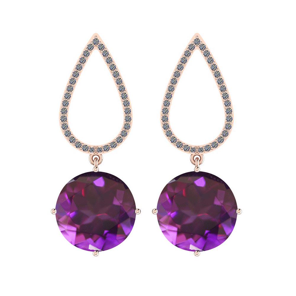 Certified 15.40 Ctw I2/I3 Amethyst And Diamond 14K Rose: Certified 15.40 Ctw I2/I3 Amethyst And Diamond 14K Rose Gold Dangling Earrings -- Color Stone Approx Weight: 14.98 Ctw (2 Pcs Round) Center Stone Color: Amethyst Center Stone Setting: Prong Side Stone