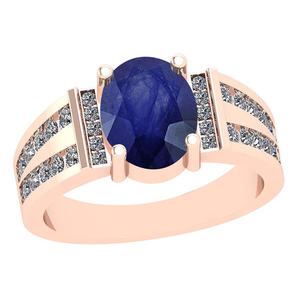 2.68 CtwBlue Sapphire And Diamond I2/I3 10K Rose Gold V: 2.68 CtwBlue Sapphire And Diamond I2/I3 10K Rose Gold Vintage Style Ring -- Color Stone Weight: 2.20 Ctw 1 PC Oval Center Stone Color: Blue Sapphire Center Stone Setting: Prong Side Stone 0.48 Ctw Sid