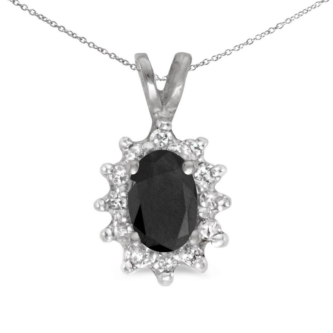 Certified 10k White Gold Oval Onyx And Diamond Pendant: Certified 10k White Gold Oval Onyx And Diamond Pendant -- METAL PURITY: 10k ;METAL TYPE: White gold ;GEM TYPE: onyx ;MAIN STONE COLOR: Black ;MAIN STONE SHAPE Oval ;STONE CLARITY: ;STONE COLOR: ;STONE
