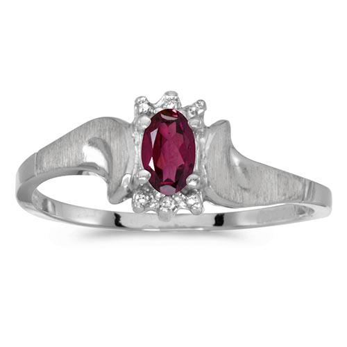 Certified 14k White Gold Oval Rhodolite Garnet And Diam: Certified 14k White Gold Oval Rhodolite Garnet And Diamond Satin Finish Ring -- METAL PURITY: 14k ;METAL TYPE: White gold ;GEM TYPE: rhodolite-garnet ;MAIN STONE COLOR: Red ;MAIN STONE SHAPE Oval ;STO