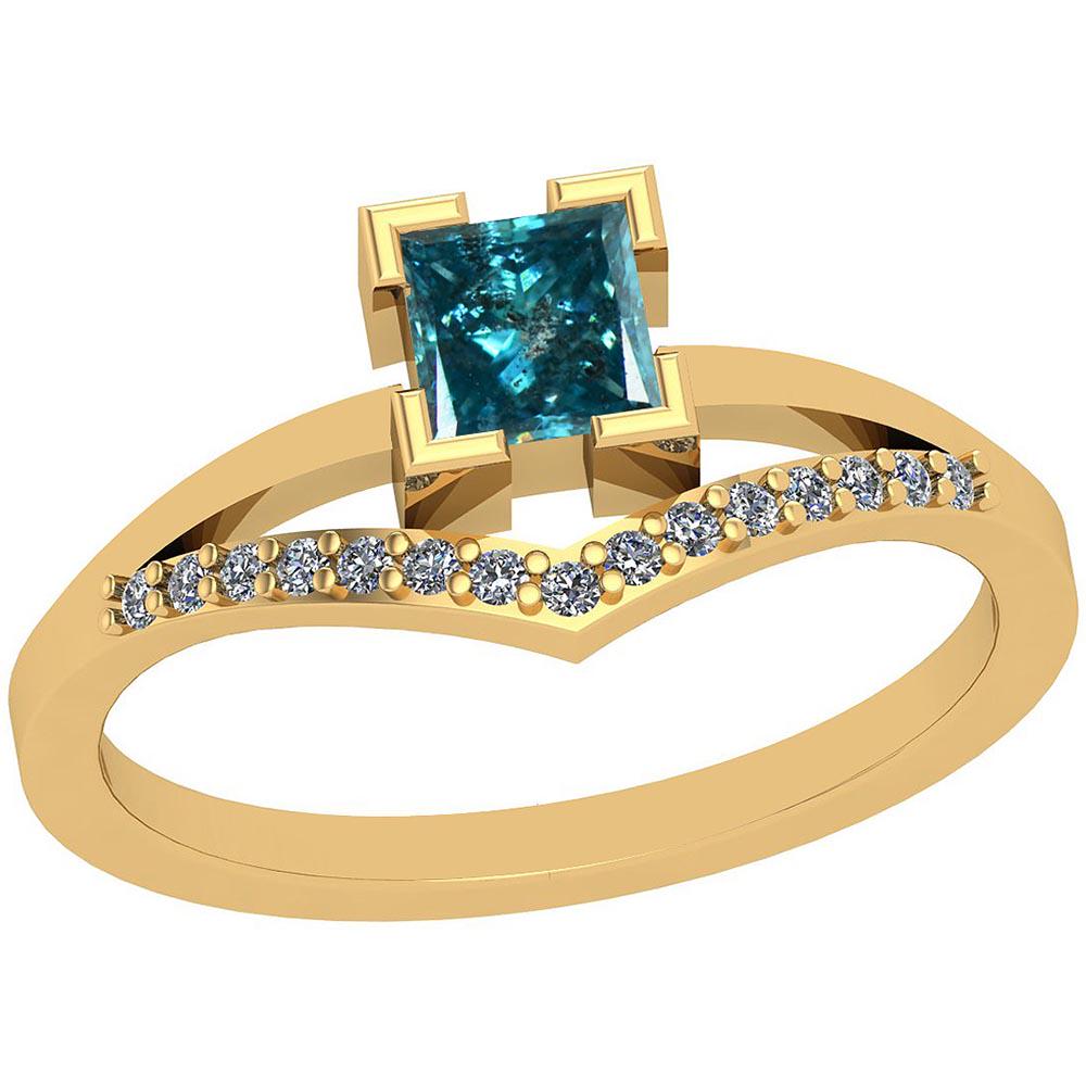 0.55 Ctw I2/I3 Treated Fancy Blue And White Diamond Pla: 0.55 Ctw I2/I3 Treated Fancy Blue And White Diamond Platinum 14K Yellow Gold Plated Ring -- Center Stone Weight: 0.46 Ctw 1 PC Princess Cut Sq Center Stone Color: Treated Fancy Blue Diamond Center Sto