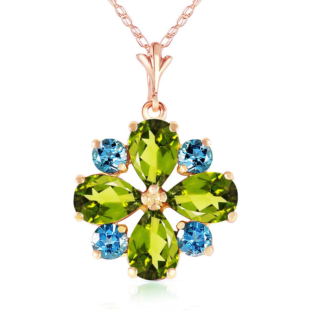 2.43 CTW 14K Solid Rose Gold Necklace Peridot Blue Topa: 2.43 CTW 14K Solid Rose Gold Necklace Peridot Blue Topaz -- Blue Topaz / Peridot; Metal Color:Rose Gold; Condition: New With Tags; TWC: 2.43 ;Metal: 14 K. Solid Rose Gold ;Stone: Natural; Width: 0.55i