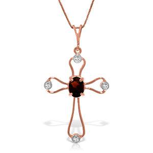 14K Solid Rose Gold Cross Necklace withNatural Diamonds: 14K Solid Rose Gold Cross Necklace withNatural Diamonds & Garnet -- Garnet / Diamond; Metal Color:Rose Gold; Condition: New With Tags; TWC: 0.57 ;Metal: 14 K. Solid Rose Gold ;Stone: Natural; Width: 0
