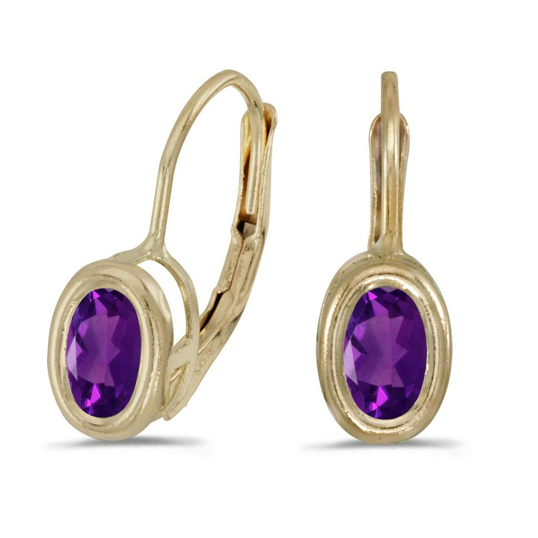 Certified 14k Yellow Gold Oval Amethyst Bezel Lever-bac: Certified 14k Yellow Gold Oval Amethyst Bezel Lever-back Earrings -- METAL PURITY: 14k ;METAL TYPE: Yellow gold ;GEM TYPE: amethyst ;MAIN STONE COLOR: Purple ;MAIN STONE SHAPE Oval ;STONE CLARITY: ;ST