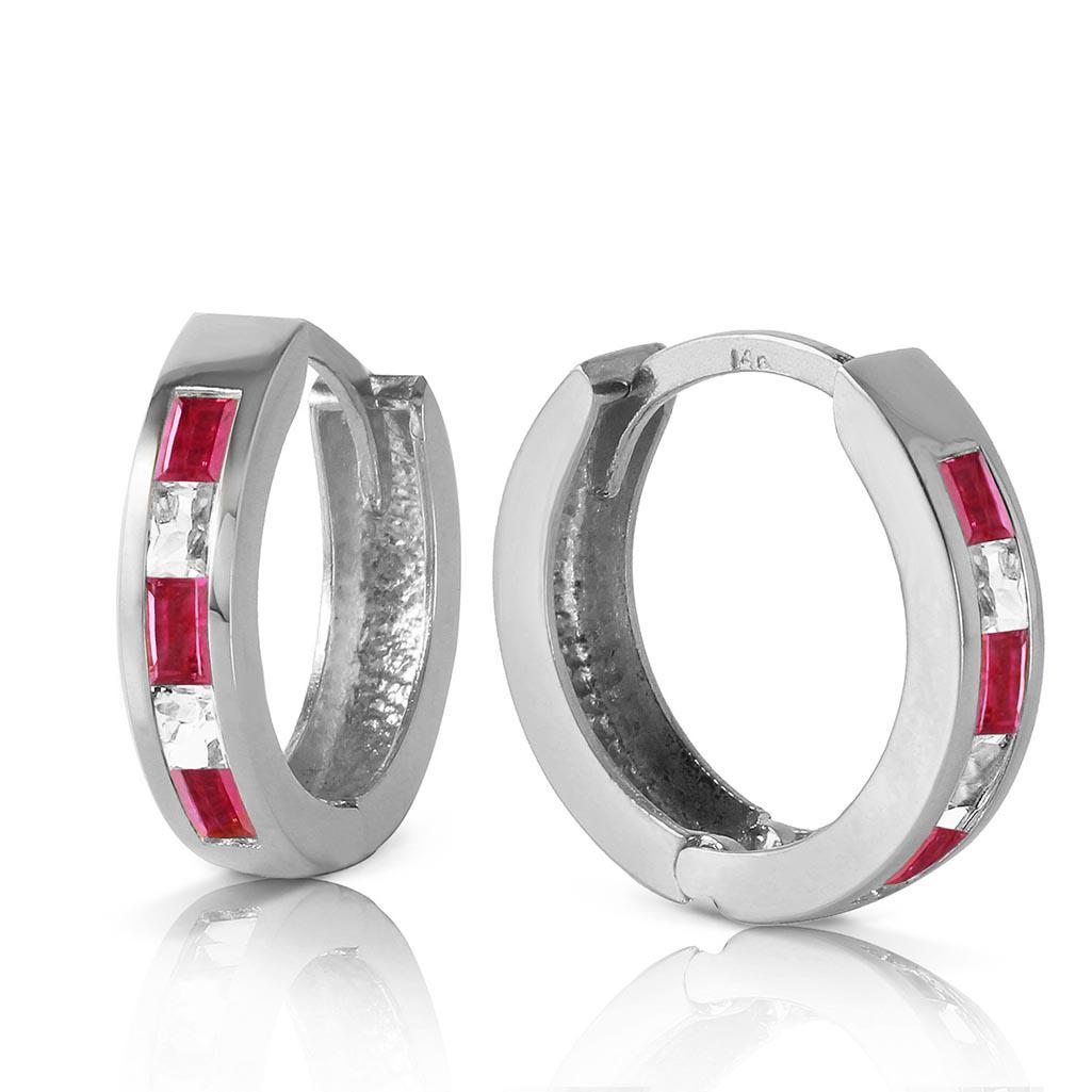 1.26 Carat 14K Solid White Gold Hoop Earrings Natural R: 1.26 Carat 14K Solid White Gold Hoop Earrings Natural Ruby White Topaz -- White Topaz / Ruby; Metal Color:White Gold; Condition: New With Tags; TWC: 1.26 ;Metal: 14 K. Solid white Gold ;Stone: Natural