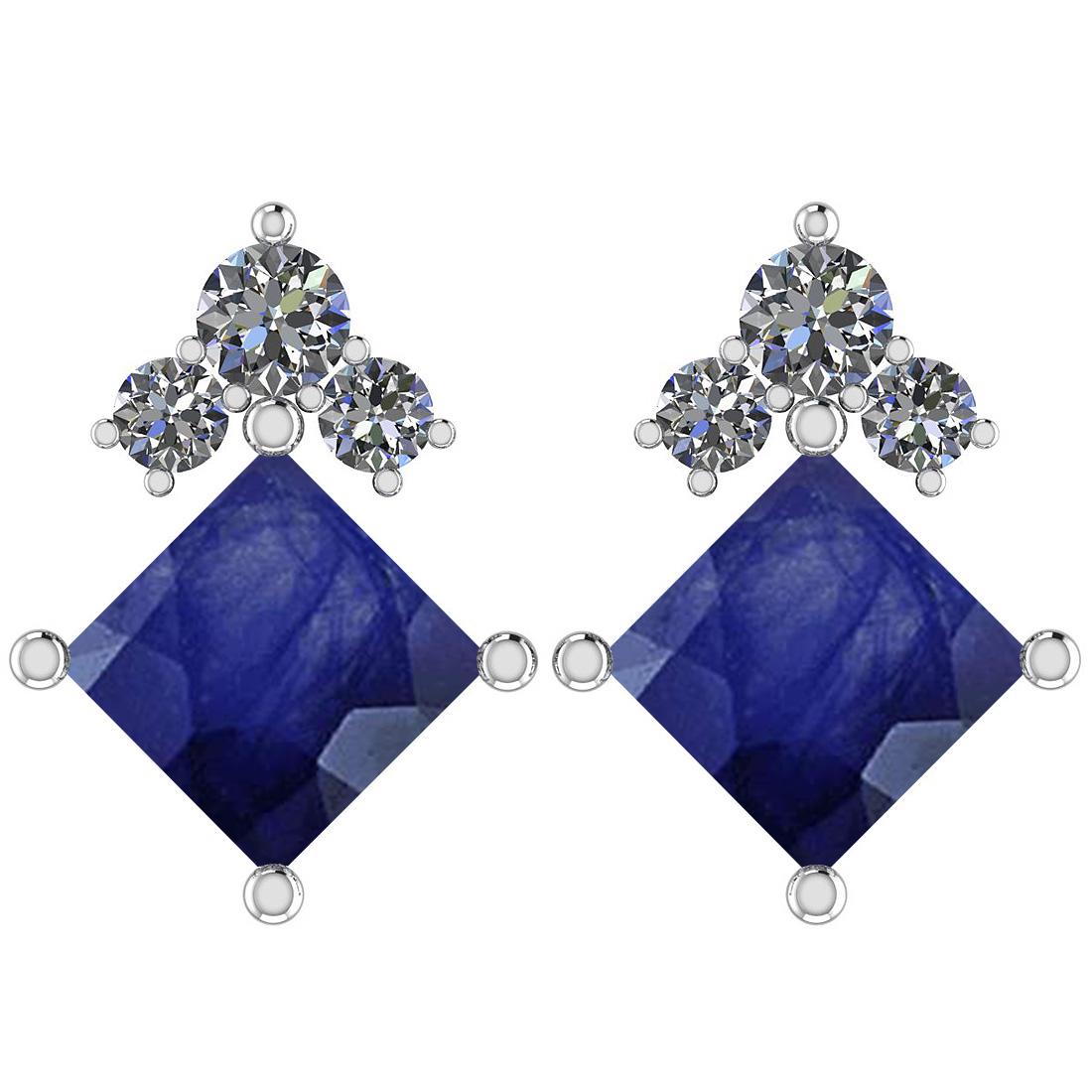 Certified 2.30 Ctw Blue Sapphire And Diamond I2/I3 10K: Certified 2.30 Ctw Blue Sapphire And Diamond I2/I3 10K Gold Stud Earrings -- Color Stone Approx Weight: 2.00 Ctw (2 pcs Princess) Center Stone Color: Blue Sapphire Center Stone Setting: Prong Side Sto