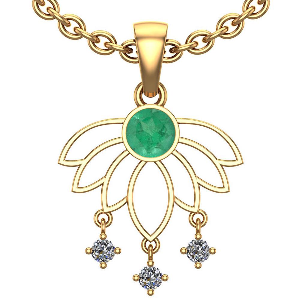 0.60 Ctw VS/SI1 Emerlad And Diamond 14K Yellow Gold Pen: 0.60 Ctw VS/SI1 Emerlad And Diamond 14K Yellow Gold Pendant -- Color Stone Weight: 0.50 Ctw 1 PC Round Center Stone Color: Emerlad Center Stone Setting: Prong Side Stone 0.10 Ctw Side Stone Color: J-K