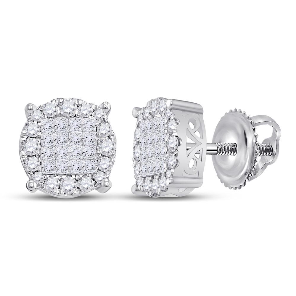 14kt White Gold Womens Princess Diamond Fashion Cluster: 14kt White Gold Womens Princess Diamond Fashion Cluster Earrings 1 Cttw -- Metal Type: 14kt White Gold ; Item Number: 63185 ; Style: Clusters ; Carats Total Weight *: 1 Ct.t.w. ; Primary Gem Type: Dia