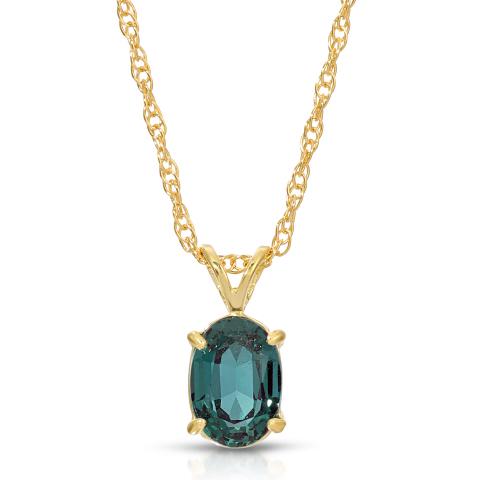 14K. SOLID GOLD NECKLACE WITH LAB. GROWN OVAL ALEXANDRI: 14K. SOLID GOLD NECKLACE WITH LAB. GROWN OVAL ALEXANDRITE -- 14K. SOLID GOLD NECKLACE WITH LAB. GROWN OVAL ALEXANDRITE Comes with 18'' long, 0.68 mm thickness double link Rope Chain.A 14 karat Solid G