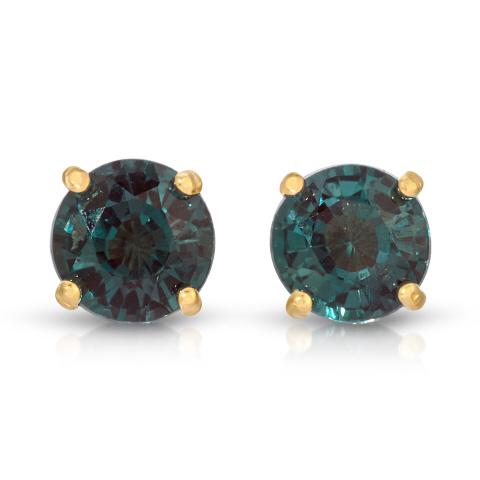 14K. SOLID GOLD STUD EARRING WITH LAB. GROWN ROUND ALEX: 14K. SOLID GOLD STUD EARRING WITH LAB. GROWN ROUND ALEXANDRITE -- 14K. SOLID GOLD STUD EARRING WITH LAB. GROWN ROUND ALEXANDRITE Secured by post friction Push Backs Made in USA Solid Gold Genuine Gems