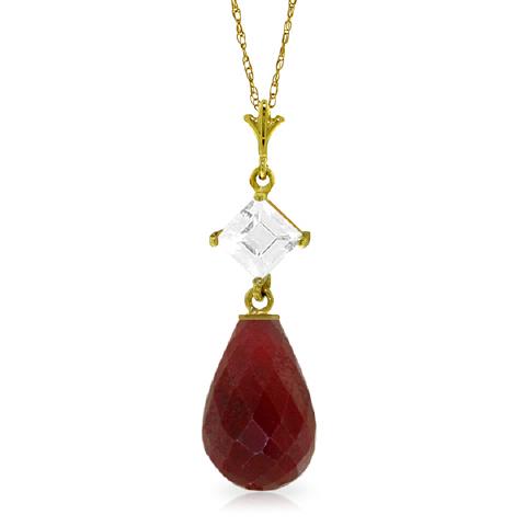 9.3 Carat 14K Real Yellow Gold Necklace White Topaz Rub: 9.3 Carat 14K Real Yellow Gold Necklace White Topaz Ruby -- Metal: 14K. Solid Gold; Item Weight: 2.70 gr.;Gemstones: 1 Briolette shape, 12X8 mm, Ruby = 8.80 ct 1 Square shape, 4X4 mm, White Topaz = 0.