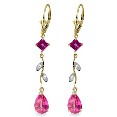 3.97 Carat 14K Real Yellow Gold Chandelier Earrings Dia: 3.97 Carat 14K Real Yellow Gold Chandelier Earrings Diamond Pink Topaz -- Metal: 14K Solid Gold; Item Weight: 3.00 gr.;Diamonds: 4 ROUND cut, K-M color, SI-1 clarity = 0.02 ct;Gemstones: 2 SQUARE shap