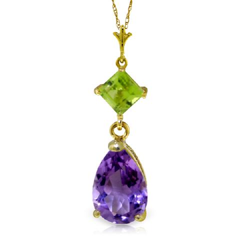 2 Carat 14K Real Yellow Gold Necklace Purple Amethyst P: 2 Carat 14K Real Yellow Gold Necklace Purple Amethyst Peridot -- Metal: 14K. Solid Gold; Item Weight: 1.40 gr.;Gemstones: 1 Pear shape, 9X6 mm, Amethyst = 1.50 ct 1 Square shape, 4X4 mm, Peridot = 0.5