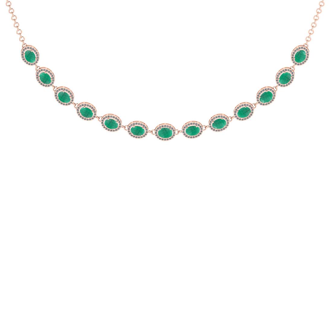 11.30 Ctw VS/SI1 Emerald And Diamond 14K Rose Gold Girl: 11.30 Ctw VS/SI1 Emerald And Diamond 14K Rose Gold Girls Fashion Necklace -- Color Stone Weight : 9.75 Ctw ( Oval Cut ) Center Stone Color : Emerald Stone Setting : Prong Side Diamond Weight Of Ctw 1.