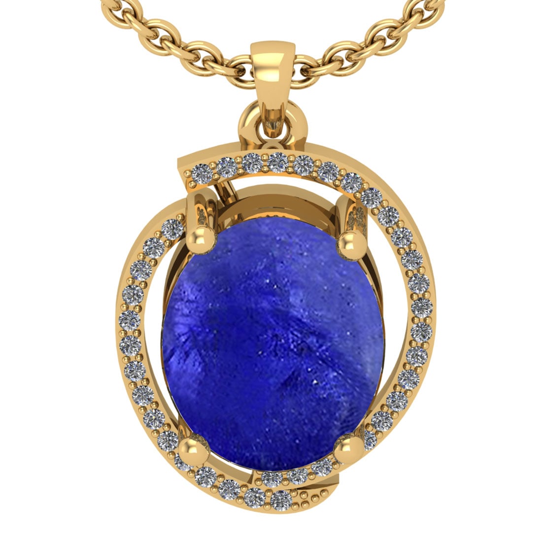 6.85 Ctw VS/SI1 Tanzanite And Diamond 14K Yellow Gold P: 6.85 Ctw VS/SI1 Tanzanite And Diamond 14K Yellow Gold Pendant Necklace ALL DIAMOND ARE LAB GROWN DIAMOND -- Center Stone Weight : 6.65 Ctw ( Oval cabochon ) Center Stone Color :-Tanzanite Center Stone