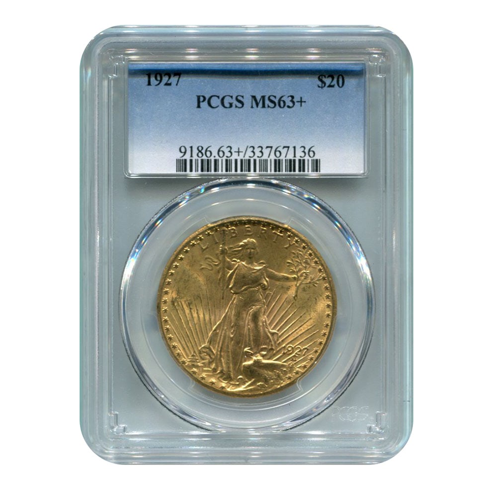 Certified $20 St Gaudens 1927 MS63+ PCGS: Certified $20 St Gaudens 1927 MS63+ PCGS -- Certified $20 St Gaudens 1927 MS63+ PCGS #NGFY26107v8