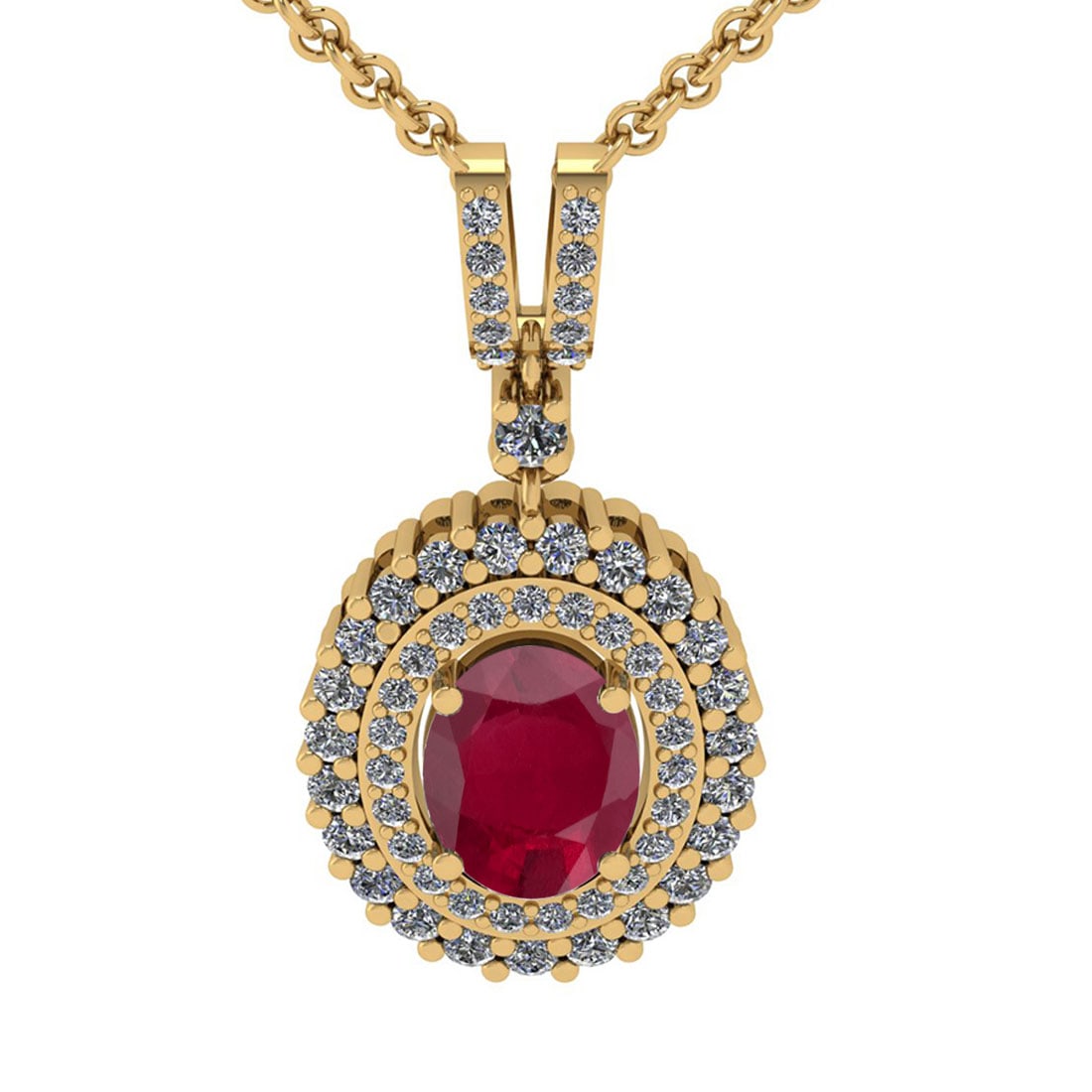 1.80 Ctw VS/SI1 Ruby And Diamond 14K Yellow Gold Neckla: 1.80 Ctw VS/SI1 Ruby And Diamond 14K Yellow Gold Necklace (ALL DIAMOND ARE LAB GROWN ) -- Color Stone Weight : 1.25 Ctw ( Oval Cut ) Center Stone Color : Ruby Stone Setting : Prong Side Diamond Weight