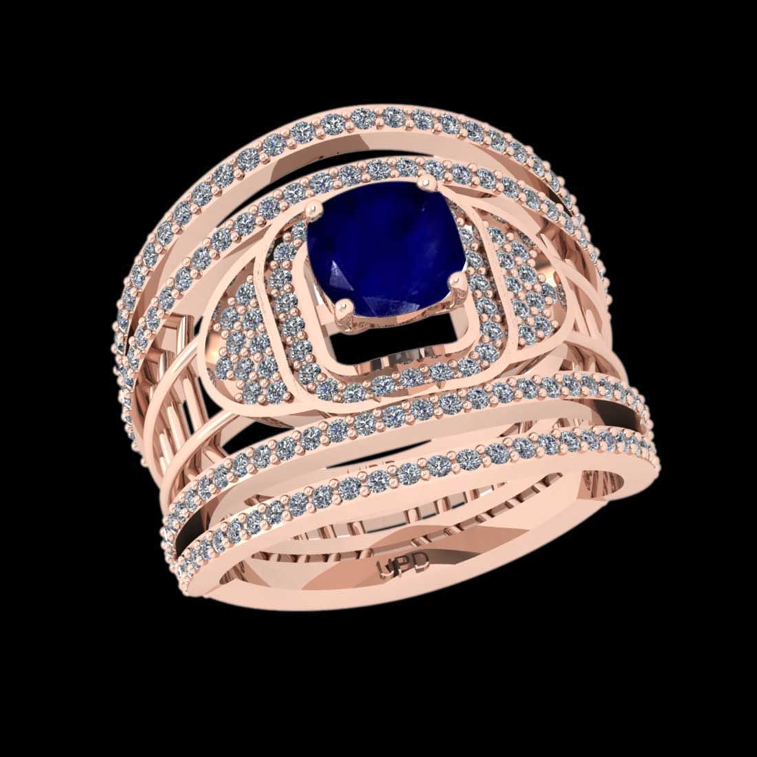 1.90 Ctw VS/SI1 Blue sapphire and Diamond 14K Rose Gold: 1.90 Ctw VS/SI1 Blue sapphire and Diamond 14K Rose Gold Engagement Halo ring (ALL DIAMOND ARE LAB GROWN ) -- Center Stone Weight : 1.00 Ctw ( Cushion cut) Center stone Color :- Blue sapphire Stone Set