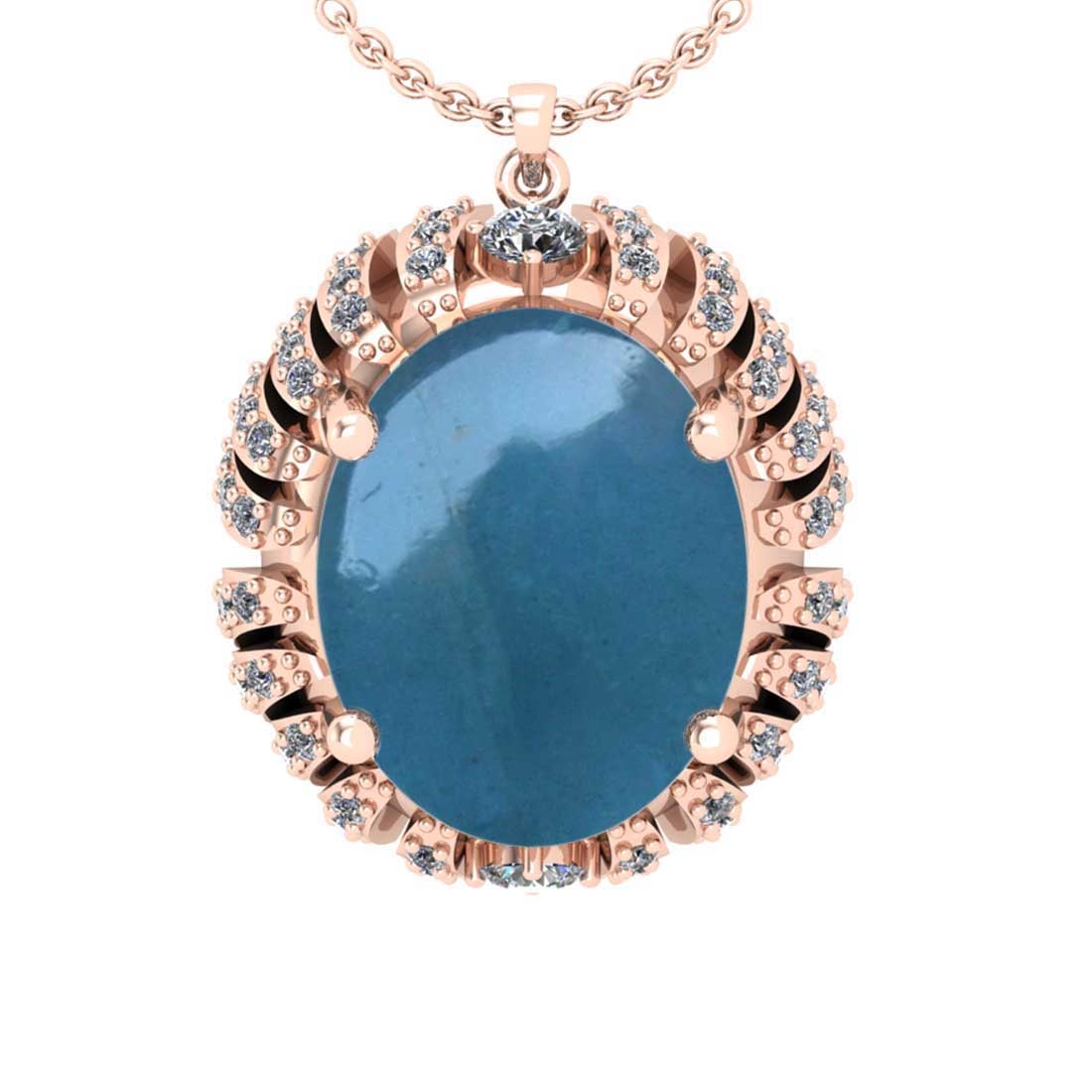 5.97 Ctw I2/I3 Aquamarine And Diamond 14K Rose Gold Necklace (ALL DIAMOND ARE LAB GROWN ): 5.97 Ctw I2/I3 Aquamarine And Diamond 14K Rose Gold Necklace (ALL DIAMOND ARE LAB GROWN ) -- Center Stone Weight : 5.54 Ctw ( Oval Cab ) Center Stone Color : Aquamarine Stone Setting : Prong Side Diam