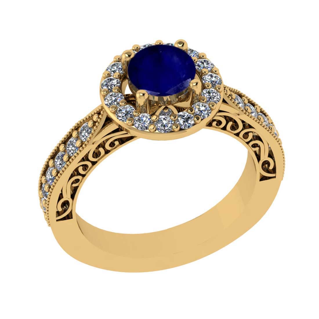 1.90 Ctw VS/SI1 Blue Sapphire and Diamond 14K Yellow Gold Engagement Ring(ALL DIAMOND ARE LAB GROWN): 1.90 Ctw VS/SI1 Blue Sapphire and Diamond 14K Yellow Gold Engagement Ring(ALL DIAMOND ARE LAB GROWN) -- Center Stone Weight : 1.20 Ctw ( Round Cut) Center Stone color :- Blue Sapphire Setting : Prong 