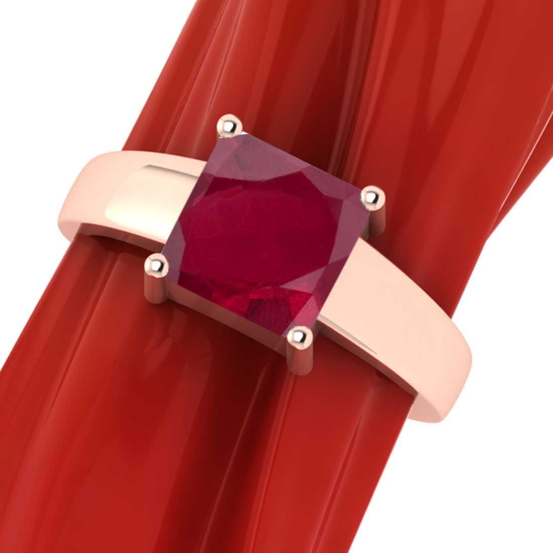2.20 Ctw Ruby14K Rose Gold Solitaire Ring (ALL DIAMOND ARE LAB GROWN): 2.20 Ctw Ruby14K Rose Gold Solitaire Ring (ALL DIAMOND ARE LAB GROWN) -- Center Stone Weight : 2.20 Ctw ( Princess Cut) Center Stone Color :-Ruby Center Stone Setting : Prong Metal Weight : Approx 3.7