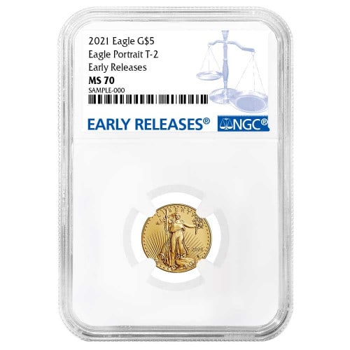 2021 $5 Type 2 American Gold Eagle 1/10 oz. NGC MS70 ER: 2021 $5 Type 2 American Gold Eagle 1/10 oz. NGC MS70 ER -- 2021 $5 Type 2 American Gold Eagle 1/10 oz. NGC MS70 ER #NGFY27619v8