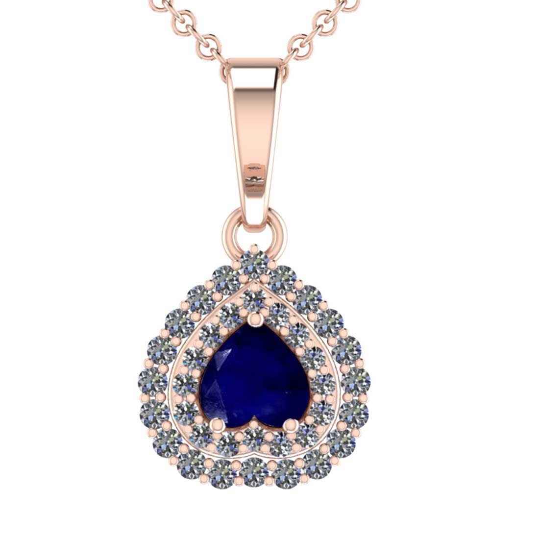 2.03 Ctw VS/SI1 Blue Sapphire and Diamond 14K Rose Gold Necklace (ALL DIAMOND ARE LAB GROWN ): 2.03 Ctw VS/SI1 Blue Sapphire and Diamond 14K Rose Gold Necklace (ALL DIAMOND ARE LAB GROWN ) -- Center stone Weight : 1.00 Ctw ( Heart Cut) stone Color :- Blue Sapphire Center Stone Setting : Prong S
