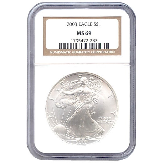 Certified Uncirculated Silver Eagle 2003 MS69: Certified Uncirculated Silver Eagle 2003 MS69 -- Certified Uncirculated Silver Eagle 2003 MS69 #NGFY28415v8