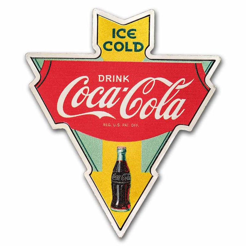 Coca-Cola(R) Vintage 1 oz Silver Colorized Shaped Sign w/ Box and COA: Coca-Cola(R) Vintage 1 oz Silver Colorized Shaped Sign w/ Box and COA -- Coca-Cola(R) Vintage 1 oz Silver Colorized Shaped Sign w/ Box and COA #NGFY69050v12