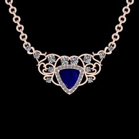 5.10 Ctw VS/SI1 Blue sapphire and Diamond 14K Rose Gold Necklace (ALL DIAMOND ARE LAB GROWN )