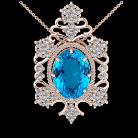 27.86 Ctw VS/SI1 Blue Topaz and Diamond 14K Rose Gold Pendant (ALL DAMONDS ARE LAB GROWN)