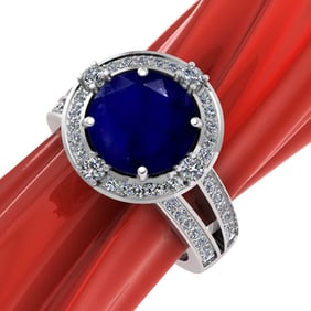 2.35 CtwVS/SI1 Blue Sapphire and Diamond14K White Gold Engagement Halo Ring (ALL DIAMOND ARE LAB